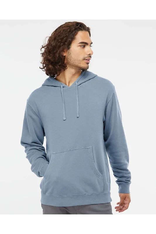 men's zippered sweatshirts -Independent Trading Co. Mens Pigment Dyed Hooded Sweatshirt Hoodie w/ Pouch Pocket - Slate Blue