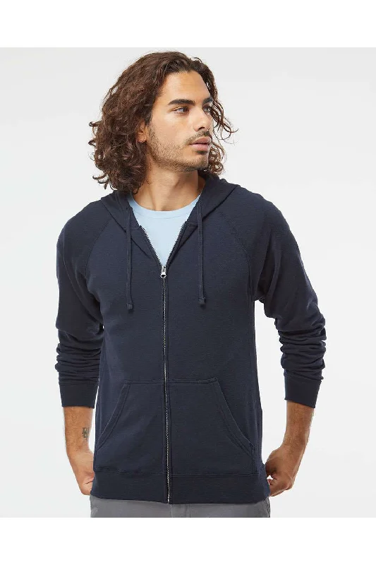 men's fleece sweatshirts -Independent Trading Co. Mens Special Blend Raglan Full Zip Hooded Sweatshirt Hoodie w/ Pockets - Classic Navy Blue