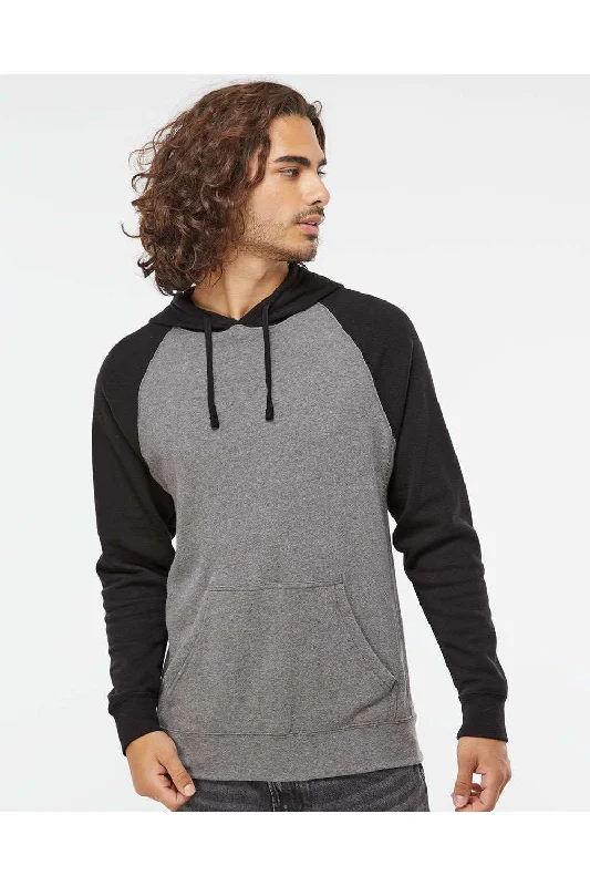 hoodie sweatshirts for men -Independent Trading Co. Mens Special Blend Raglan Hooded Sweatshirt Hoodie w/ Pouch Pocket - Heather Nickel Grey/Black