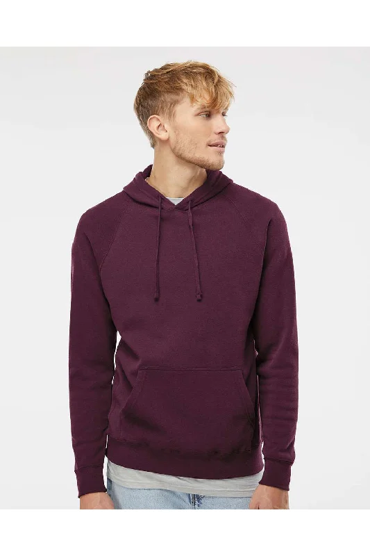 hoodies for men with pockets -Independent Trading Co. Mens Special Blend Raglan Hooded Sweatshirt Hoodie w/ Pouch Pocket - Maroon