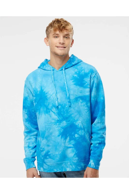 zip-up hoodies for men -Independent Trading Co. Mens Tie-Dye Hooded Sweatshirt Hoodie w/ Pouch Pocket - Aqua Blue