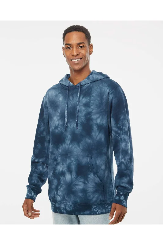 casual hoodies for men -Independent Trading Co. Mens Tie-Dye Hooded Sweatshirt Hoodie w/ Pouch Pocket - Navy Blue