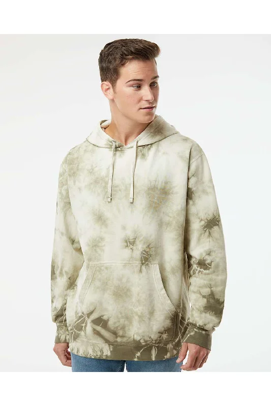 men's hoodies for winter -Independent Trading Co. Mens Tie-Dye Hooded Sweatshirt Hoodie w/ Pouch Pocket - Olive Green