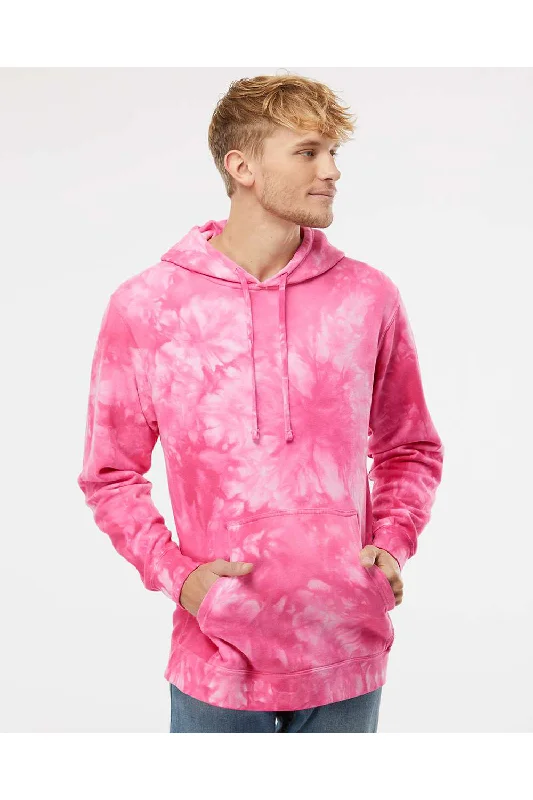 men's hoodies for casual outings -Independent Trading Co. Mens Tie-Dye Hooded Sweatshirt Hoodie w/ Pouch Pocket - Pink