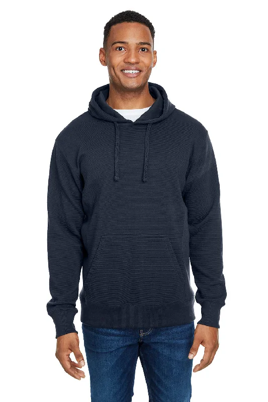 men's hoodies for casual wear -J America Mens Ripple Fleece Hooded Sweatshirt Hoodie w/ Pouch Pocket - Navy Blue