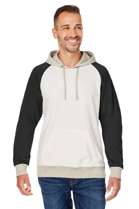 men's athletic hoodies -J America Mens Vintage Hooded Sweatshirt Hoodie w/ Pouch Pocket - Antique White/Black