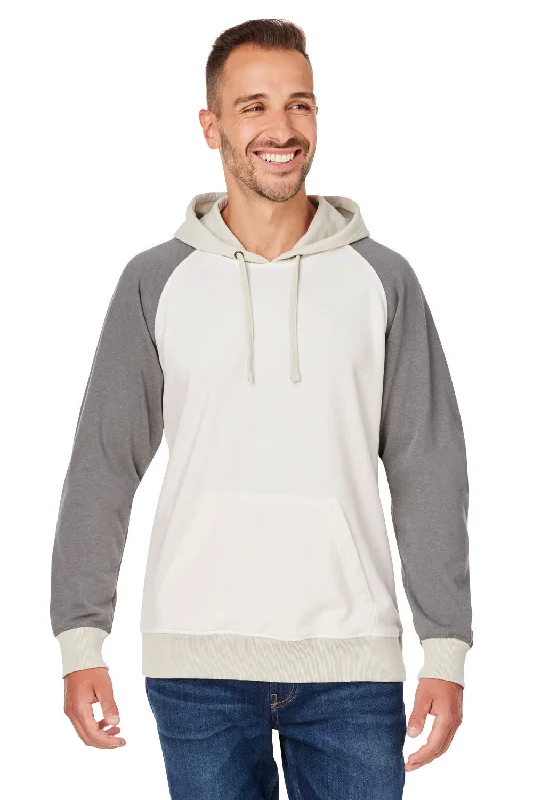 cozy sweatshirts for men -J America Mens Vintage Hooded Sweatshirt Hoodie w/ Pouch Pocket - Antique White/Smoke Grey