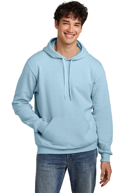 hoodies for men with pockets -Jerzees Mens Eco Premium Moisture Wicking Hooded Sweatshirt Hoodie w/ Pouch Pocket - Heather Cloud Blue