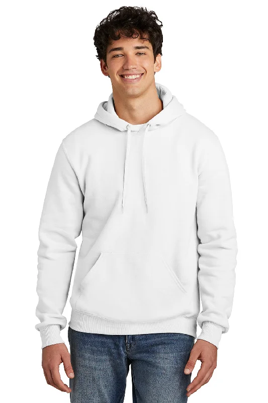 graphic hoodies for men -Jerzees Mens Eco Premium Moisture Wicking Hooded Sweatshirt Hoodie w/ Pouch Pocket - White