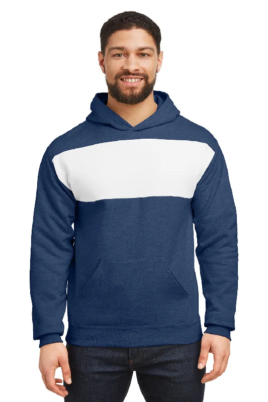 oversized hoodies for men -Jerzees Mens NuBlend Fleece Pill Resistant Billboard Hooded Sweatshirt Hoodie w/ Pouch Pocket - Heather Indigo Blue/White - Closeout