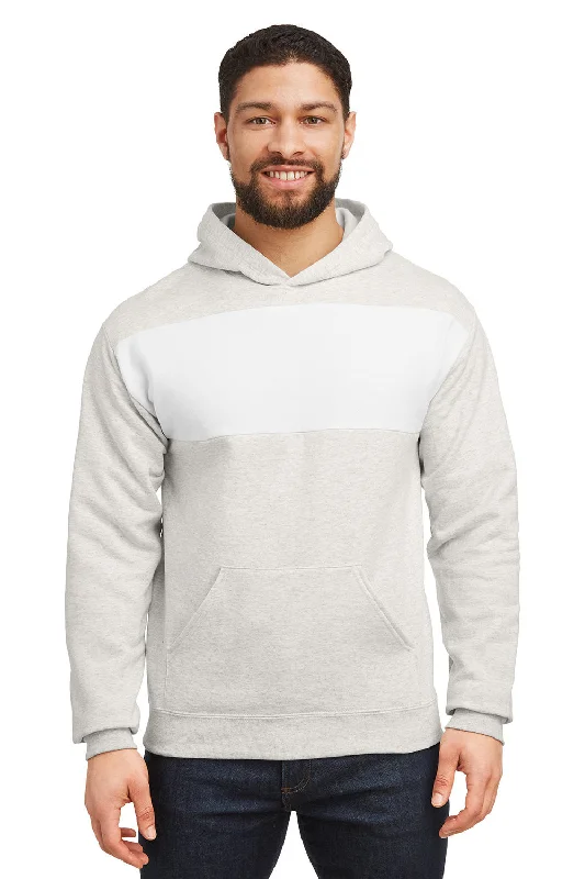 casual hoodies for men -Jerzees Mens NuBlend Fleece Pill Resistant Billboard Hooded Sweatshirt Hoodie w/ Pouch Pocket - Heather Oatmeal/White - Closeout