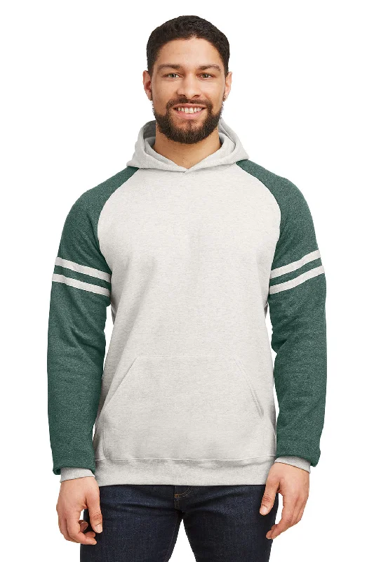 men's fleece sweatshirts -Jerzees Mens NuBlend Fleece Varsity Colorblock Hooded Sweatshirt Hoodie w/ Pouch Pocket - Heather Oatmeal/Forest Green