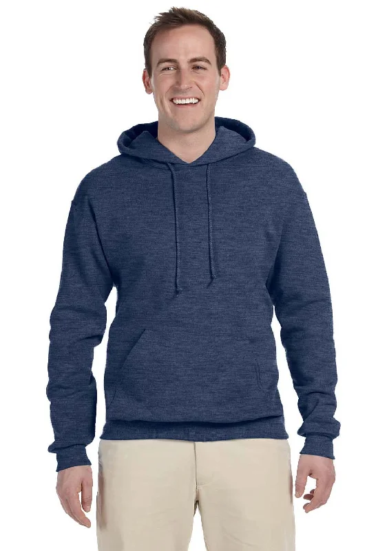 men's hoodie sweatshirt -Jerzees Mens NuBlend Pill Resistant Fleece Hooded Sweatshirt Hoodie w/ Pouch Pocket - Vintage Heather Navy Blue