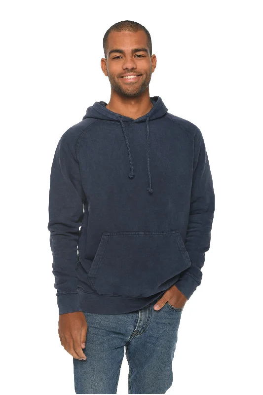 men's luxury sweatshirts -Lane Seven Mens Vintage Raglan Hooded Sweatshirt Hoodie w/ Pouch Pocket - Vintage Denim Blue