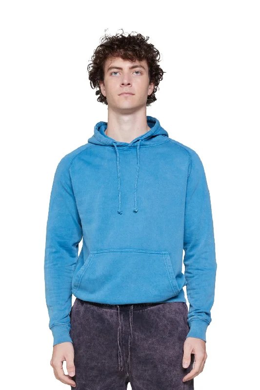 eco-friendly sweatshirts for men -Lane Seven Mens Vintage Raglan Hooded Sweatshirt Hoodie w/ Pouch Pocket - Vintage Lake Blue