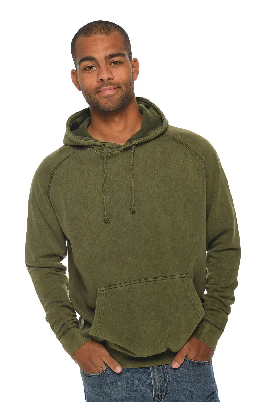 hoodies for men for working out -Lane Seven Mens Vintage Raglan Hooded Sweatshirt Hoodie w/ Pouch Pocket - Vintage Olive Green