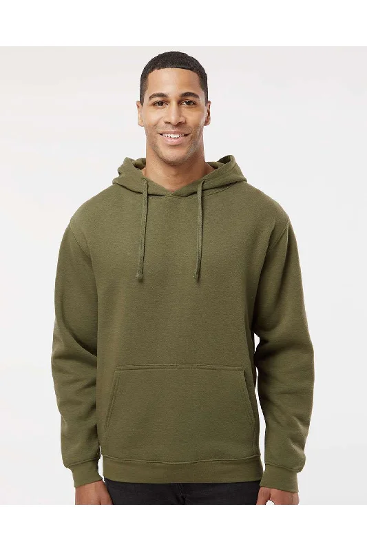 winter-ready sweatshirts for men -LAT Mens Elevated Fleece Basic Hooded Sweatshirt Hoodie w/ Pouch Pocket - Military Green