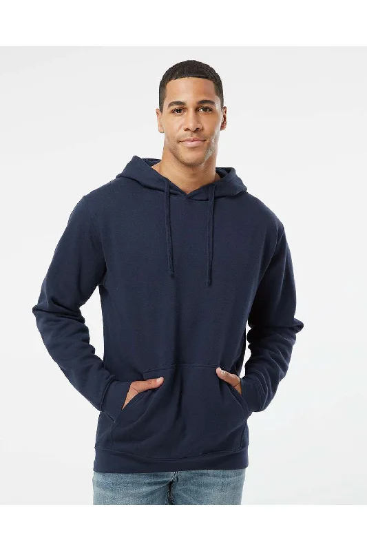 men's hoodies for layering -LAT Mens Elevated Fleece Basic Hooded Sweatshirt Hoodie w/ Pouch Pocket - Navy Blue