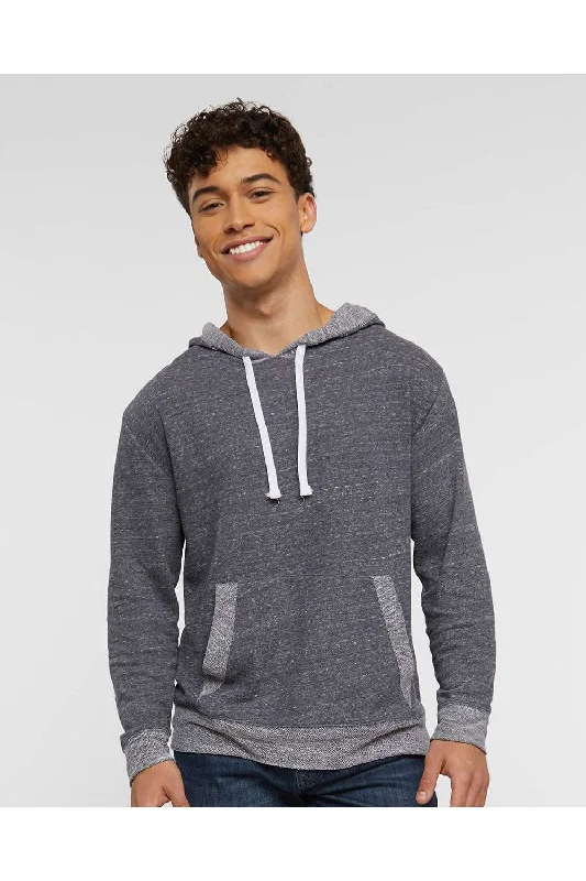 men's comfortable sweatshirts -LAT Mens Harborside Melange French Terry Hooded Sweatshirt Hoodie w/ Pouch Pocket - Navy Blue