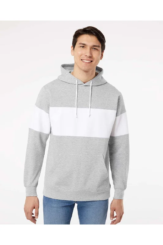 workout hoodies for men -MV Sport Mens Classic Fleece Colorblock Hooded Sweatshirt Hoodie w/ Pouch Pocket - Heather Grey/White