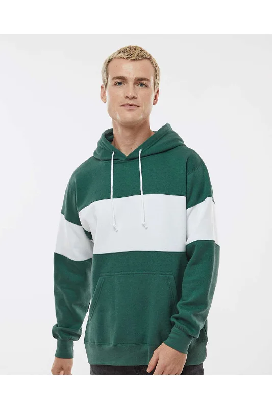 men's hoodies for cold weather -MV Sport Mens Classic Fleece Colorblock Hooded Sweatshirt Hoodie w/ Pouch Pocket - Mallard Green/White