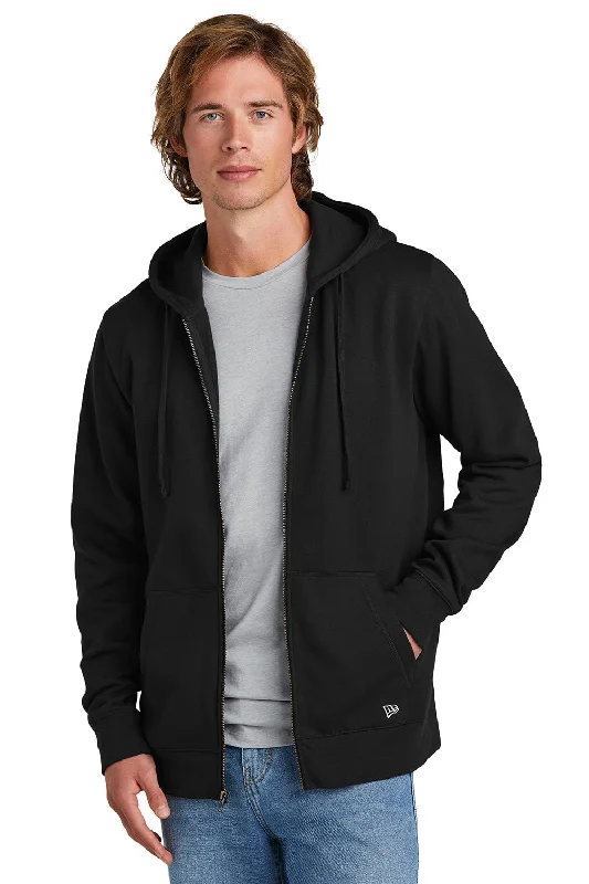 everyday hoodies for men -New Era Mens Comeback Fleece Full Zip Hooded Sweatshirt Hoodie w/ Pockets - Black