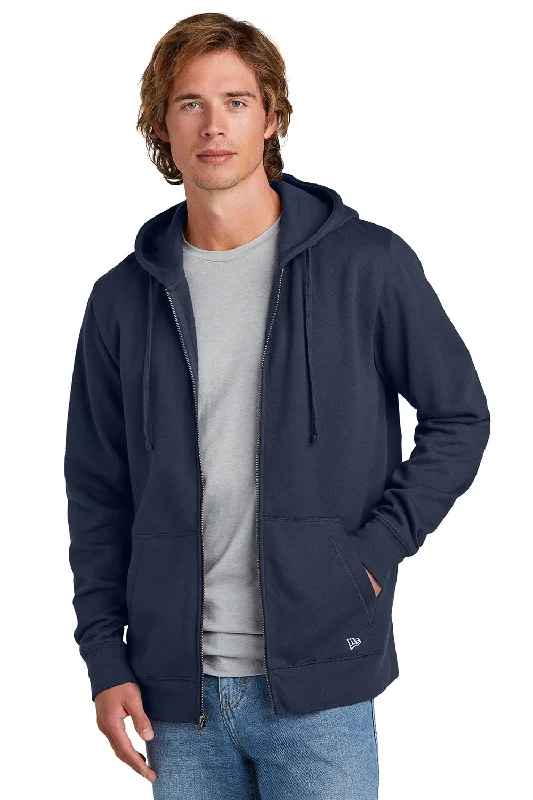 men's logo sweatshirts -New Era Mens Comeback Fleece Full Zip Hooded Sweatshirt Hoodie w/ Pockets - True Navy Blue