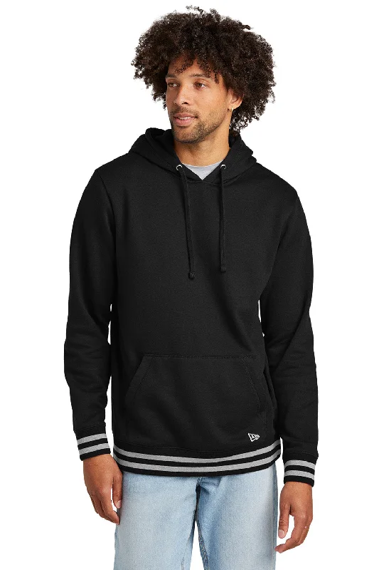 everyday hoodies for men -New Era Mens Comeback Fleece Hooded Sweatshirt Hoodie w/ Pouch Pocket - Black/Heather Grey