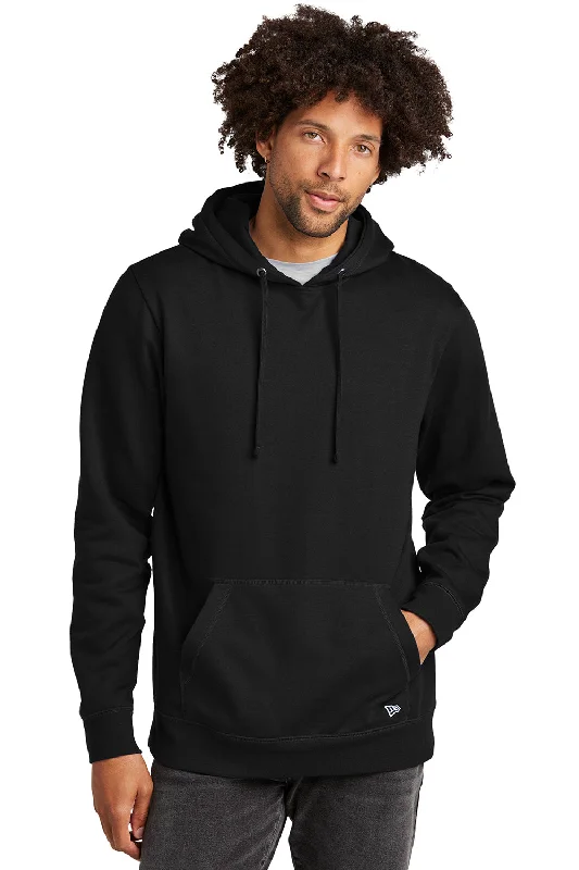 men's long sleeve sweatshirts -New Era Mens Comeback Fleece Hooded Sweatshirt Hoodie w/ Pouch Pocket - Black