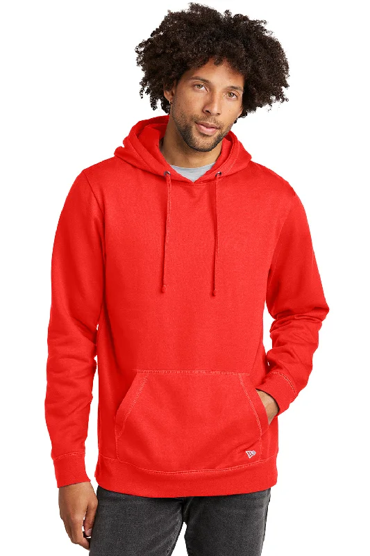 men's performance hoodies -New Era Mens Comeback Fleece Hooded Sweatshirt Hoodie w/ Pouch Pocket - Deep Orange