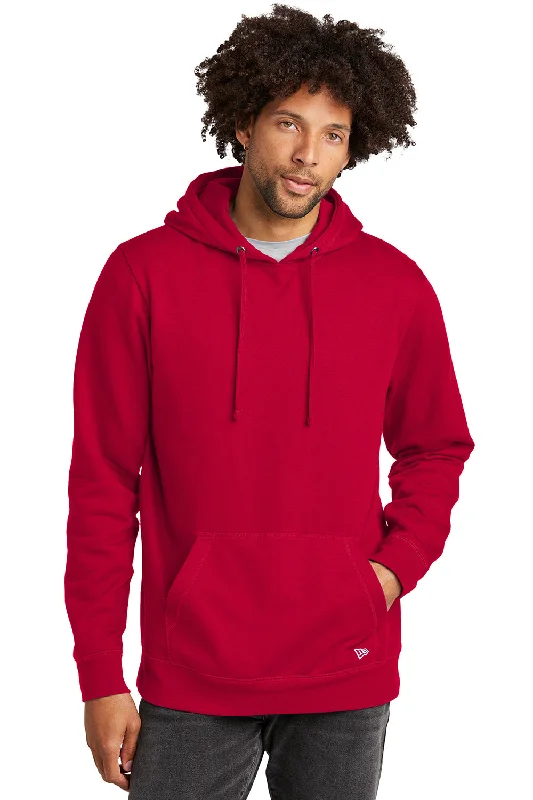 men's outdoor sweatshirts -New Era Mens Comeback Fleece Hooded Sweatshirt Hoodie w/ Pouch Pocket - Scarlet Red