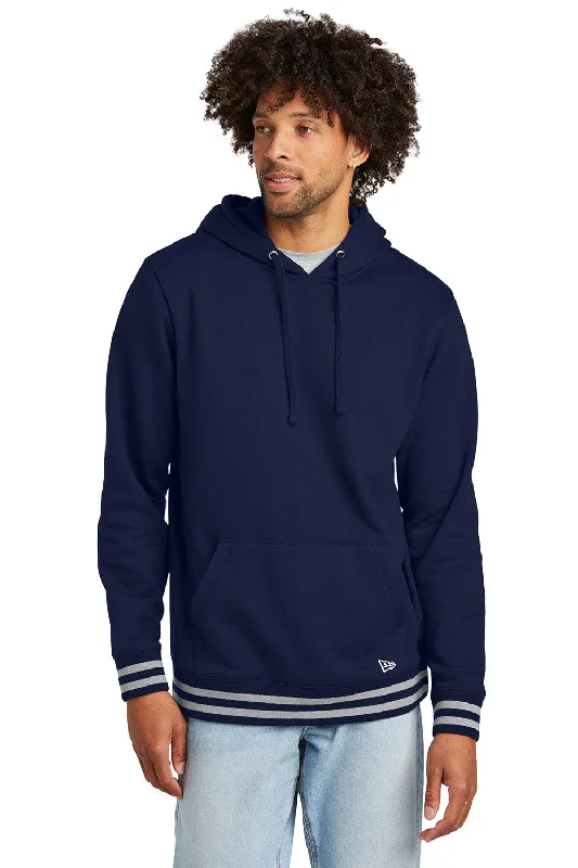 athletic-inspired sweatshirts for men -New Era Mens Comeback Fleece Hooded Sweatshirt Hoodie w/ Pouch Pocket - True Navy Blue/Heather Grey