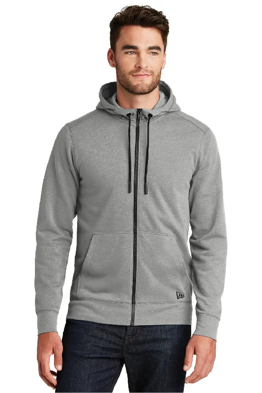 winter-ready sweatshirts for men -New Era Mens Fleece Full Zip Hooded Sweatshirt Hoodie w/ Pockets - Heather Shadow Grey