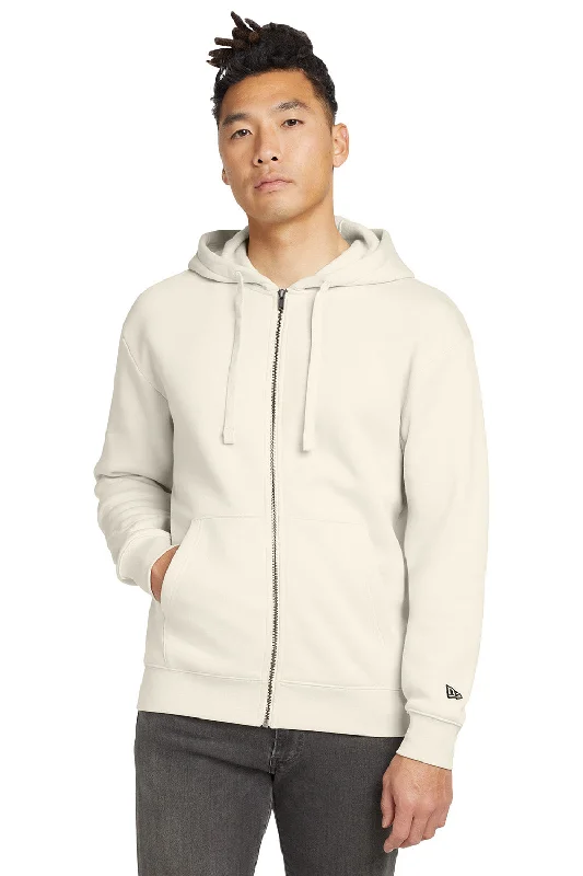 pullover hoodies for men -New Era Mens Heritage Fleece Full Zip Hooded Sweatshirt Hoodie w/ Pockets - Soft Beige - New