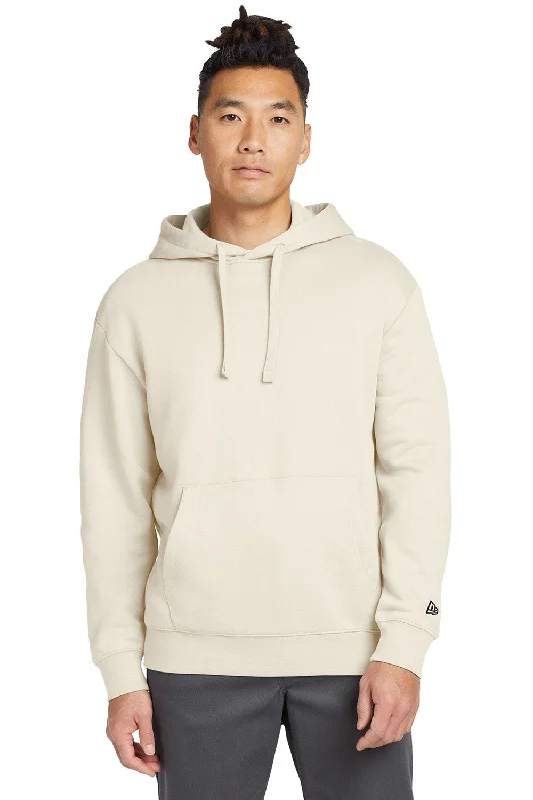 men's hoodies for outdoor activities -New Era Mens Heritage Fleece Hooded Sweatshirt Hoodie w/ Pouch Pocket - Soft Beige - New