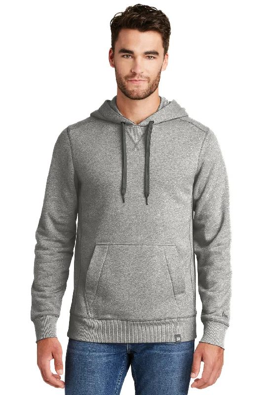 custom hoodies for men -New Era Mens Sueded French Terry Hooded Sweatshirt Hoodie w/ Pouch Pocket - Light Graphite Grey Twist