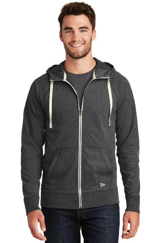 men's casual sweatshirts -New Era Mens Sueded Full Zip Hooded Sweatshirt Hoodie w/ Pockets - Heather Black