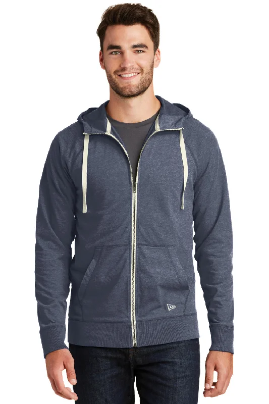 athletic sweatshirts for men -New Era Mens Sueded Full Zip Hooded Sweatshirt Hoodie w/ Pockets - Heather Navy Blue