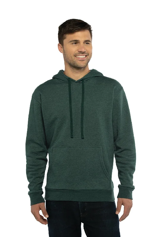 performance sweatshirts for men -Next Level Mens Malibu Hooded Sweatshirt Hoodie w/ Pouch Pocket - Heather Forest Green