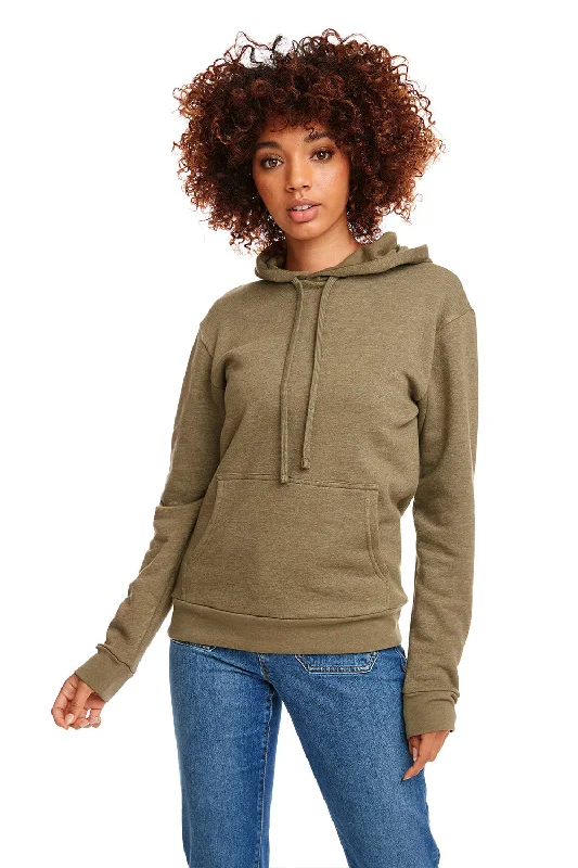 men's sweatshirts with designs -Next Level Mens Malibu Hooded Sweatshirt Hoodie w/ Pouch Pocket - Heather Military Green