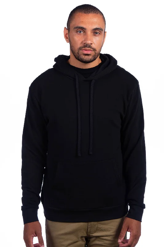 men's comfortable sweatshirts -Next Level Mens Sueded French Terry Hooded Sweatshirt Hoodie w/ Pouch Pocket - Black