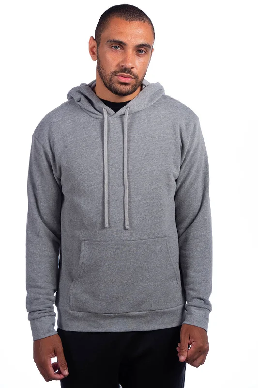 athletic sweatshirts for men -Next Level Mens Sueded French Terry Hooded Sweatshirt Hoodie w/ Pouch Pocket - Heather Grey