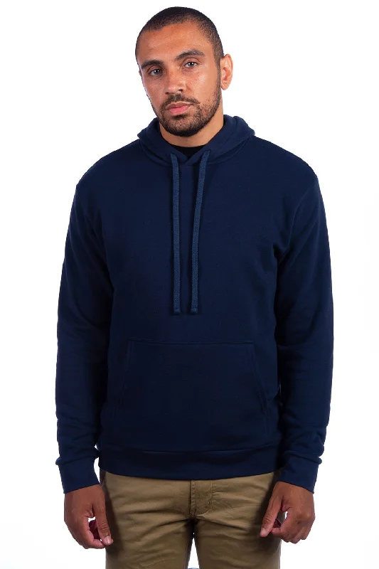 custom hoodies for men -Next Level Mens Sueded French Terry Hooded Sweatshirt Hoodie w/ Pouch Pocket - Midnight Navy Blue