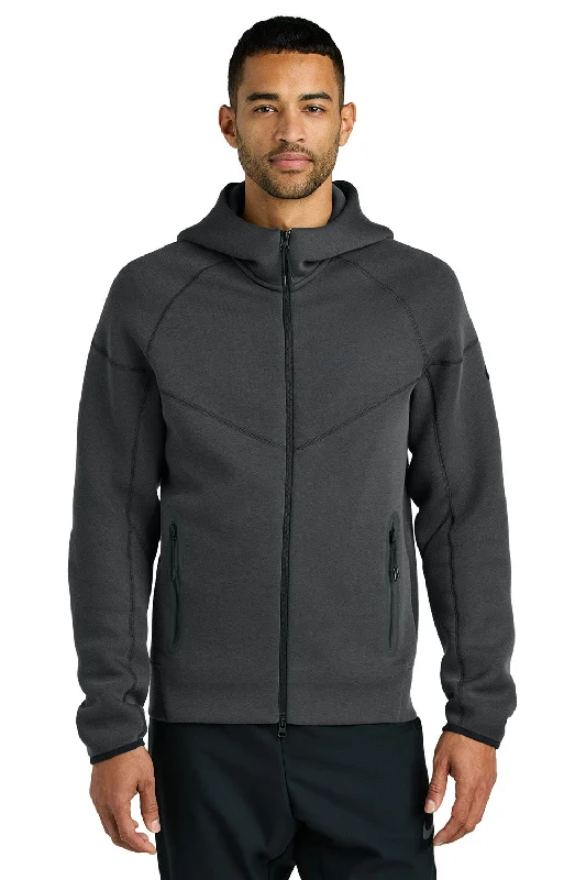 men's hoodies for travel -Nike Mens Tech Fleece Full Zip Hooded Sweatshirt Hoodie w/ Pockets - Heather Anthracite Grey - New