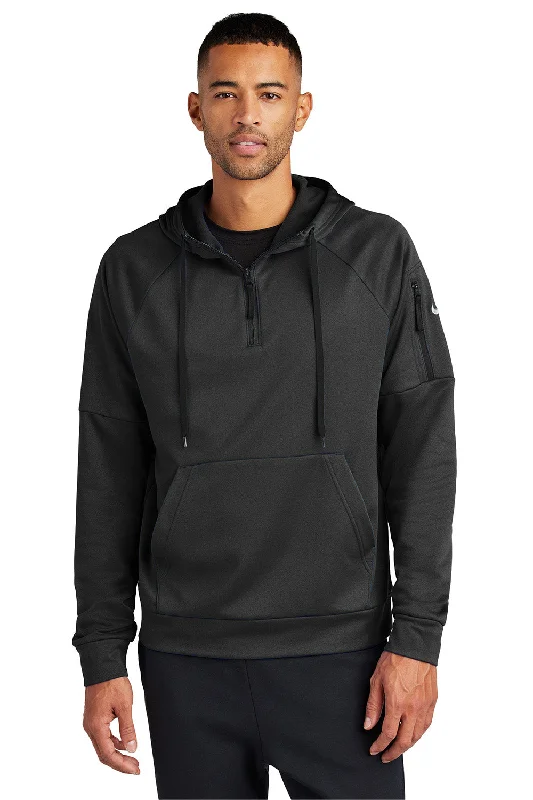 fashionable men's sweatshirts -Nike Mens Therma-Fit Fleece 1/4 Zip Hooded Sweatshirt Hoodie w/ Pouch Pocket - Black - New