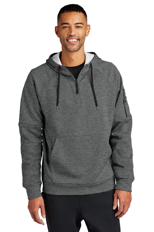 men's classic pullovers -Nike Mens Therma-Fit Fleece 1/4 Zip Hooded Sweatshirt Hoodie w/ Pouch Pocket - Heather Charcoal Grey - New