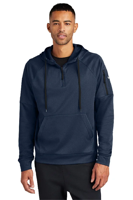 custom hoodie sweatshirts for men -Nike Mens Therma-Fit Fleece 1/4 Zip Hooded Sweatshirt Hoodie w/ Pouch Pocket - Navy Blue - New