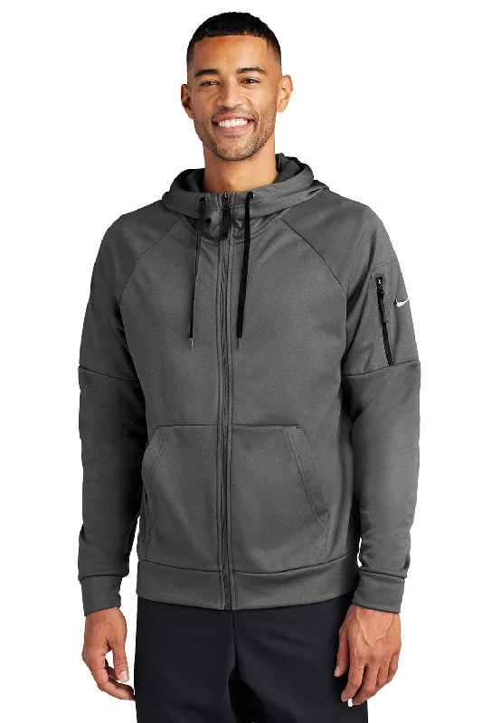 stylish hoodies for men -Nike Mens Therma-Fit Fleece Full Zip Hooded Sweatshirt Hoodie w/ Pockets - Anthracite Grey - New