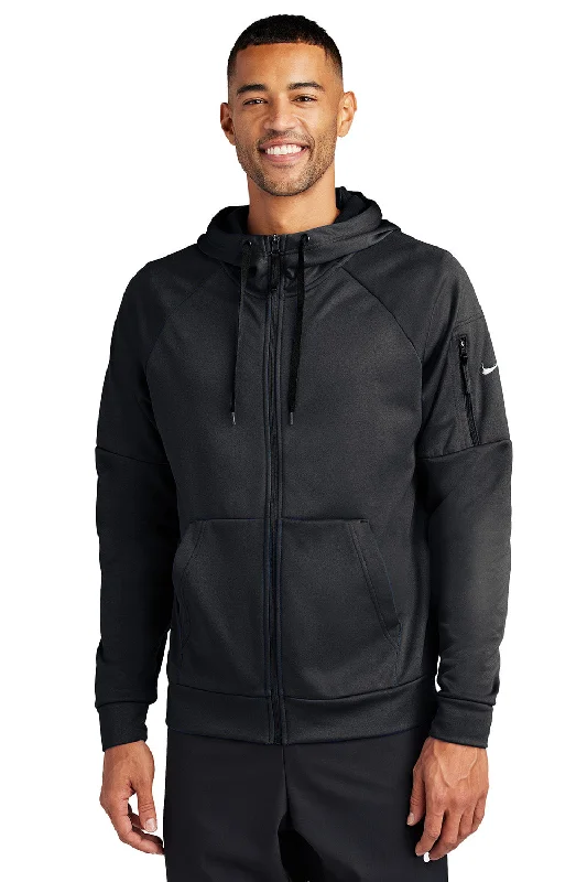 fleece sweatshirts for men -Nike Mens Therma-Fit Fleece Full Zip Hooded Sweatshirt Hoodie w/ Pockets - Black - New