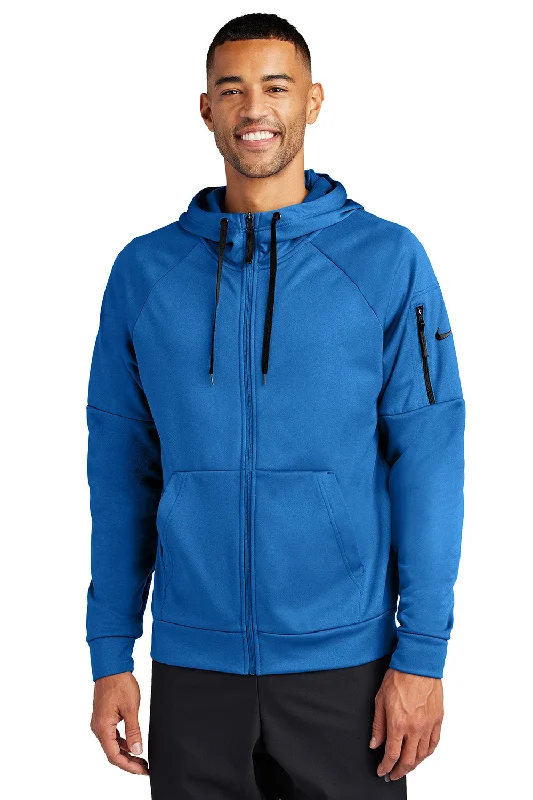 comfortable workout hoodies -Nike Mens Therma-Fit Fleece Full Zip Hooded Sweatshirt Hoodie w/ Pockets - Game Royal Blue - New